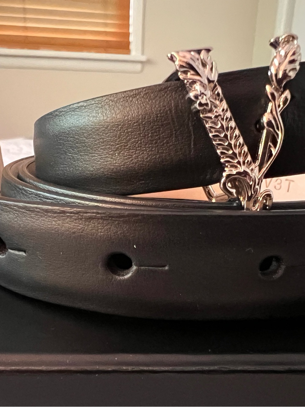 Versace Women’s Virtus Black Leather Belt 95/38